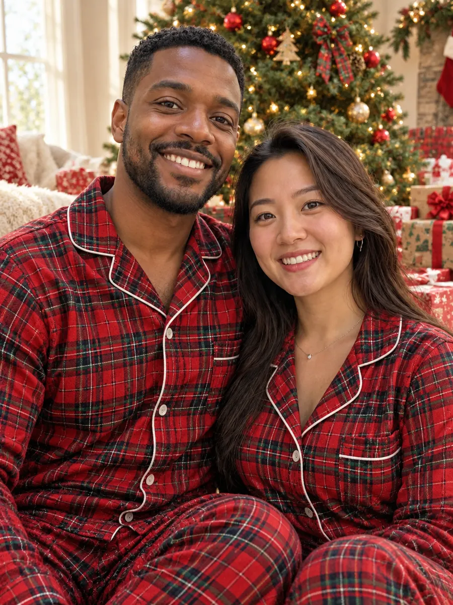 AI Christmas photo example in the Matching Pajamas style