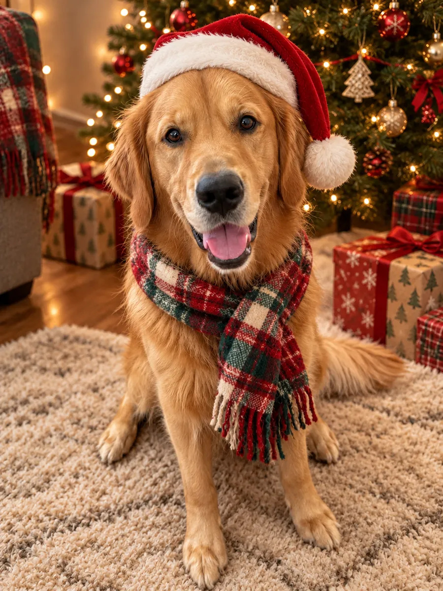 AI Christmas photo example in the Pet Santa style