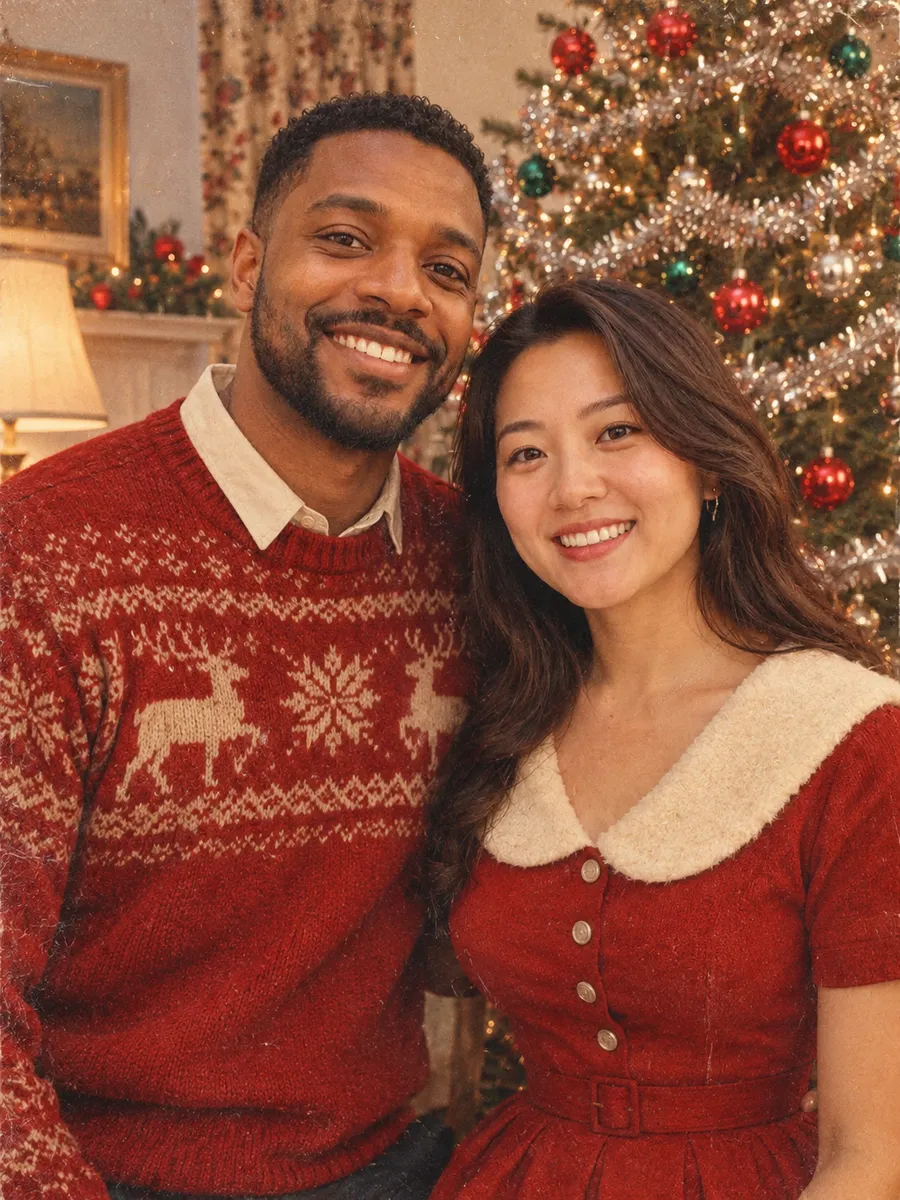 AI Christmas photo example in the Vintage 1950s style