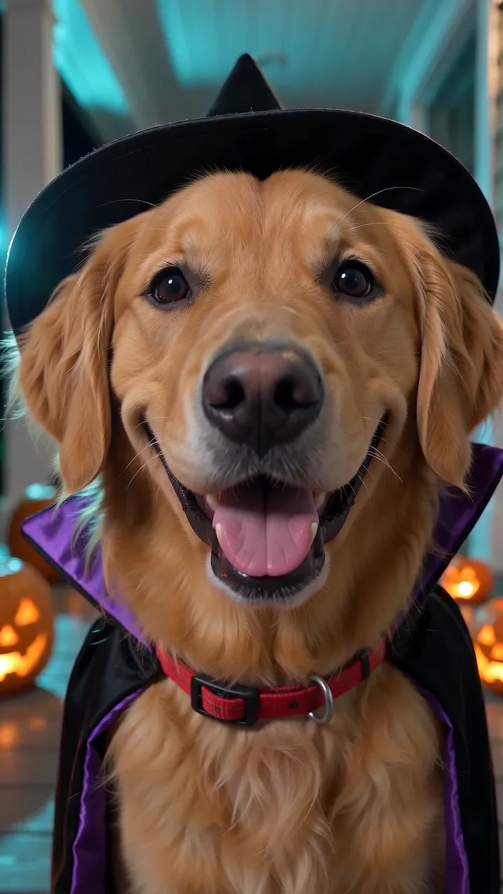 Ejemplo de video de disfraz de Halloween con IA: Mascota brujita