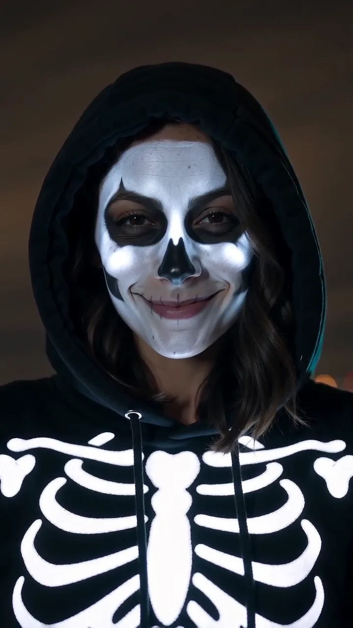Ejemplo de video de disfraz de Halloween con IA: Esqueleto luminoso