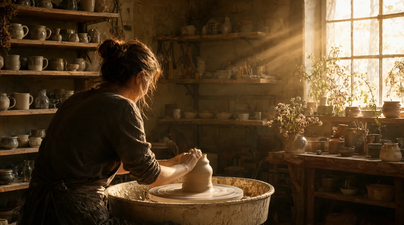 2K photo of a ceramics studio at golden hour generated by Qwen Image 2.1