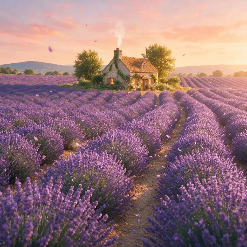 Seedream 5.0 Pro lavender field landscape at sunset