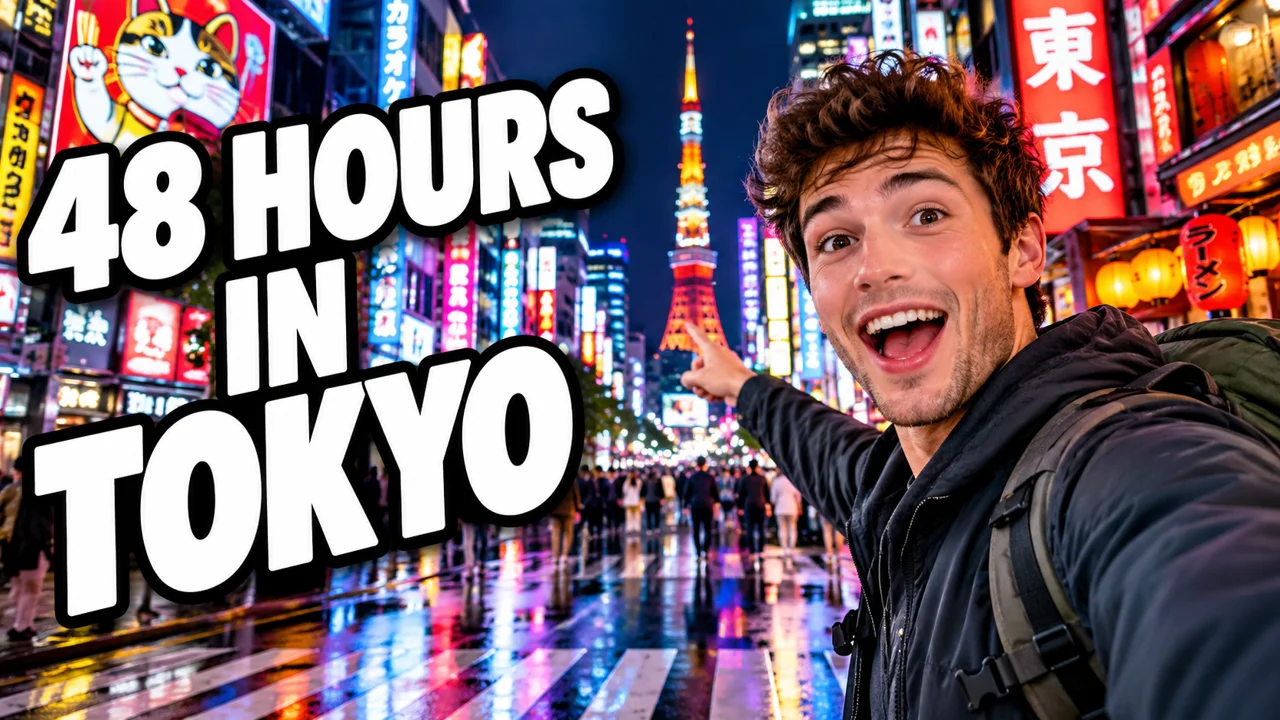 AI YouTube thumbnail with the text 48 Hours in Tokyo